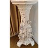 Image 2 : White Ceramic Plant Stand With Relief Floral Detail and Artificial Flower Arrangement