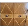 Image 6 : Mid-Century Wood Cabinet Console With Built-In Radio, 73"W x 20"D x 39"H, Geometric Inlay