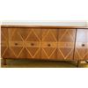 Image 8 : Mid-Century Wood Cabinet Console With Built-In Radio, 73"W x 20"D x 39"H, Geometric Inlay