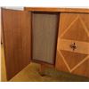 Image 9 : Mid-Century Wood Cabinet Console With Built-In Radio, 73"W x 20"D x 39"H, Geometric Inlay