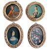 Image 1 : 4 Oval Miniature Portrait Prints With Ornate Gold-Tone Frames