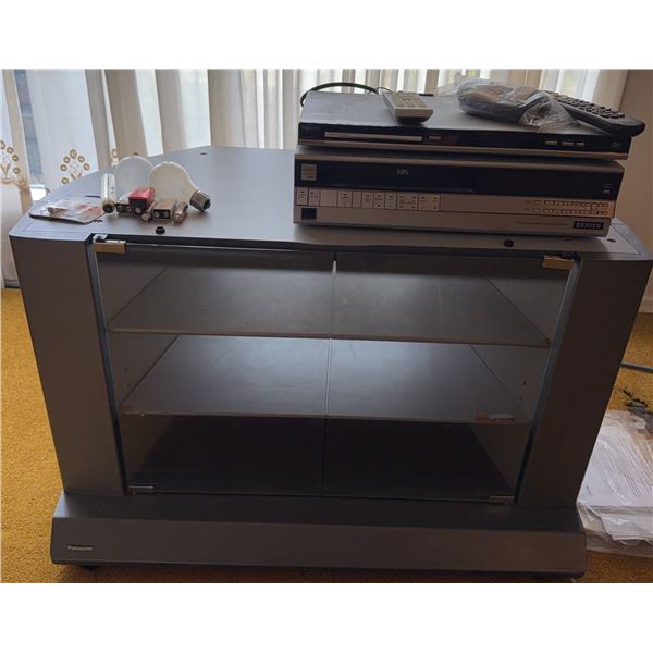 Panasonic TV Stand With Philips DVD Player and Zenith VHS VCR, Remotes and Cables