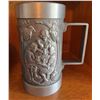 Image 3 : Metal Decorative Items: Lidded Floral Jar and Figural Relief Stein