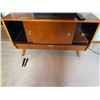 Image 1 : Mid-Century Modern Wood Media Console With Sliding Doors and Brass Pulls