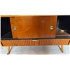 Image 2 : Mid-Century Modern Wood Media Console With Sliding Doors and Brass Pulls