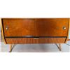 Image 4 : Mid-Century Modern Wood Media Console With Sliding Doors and Brass Pulls