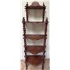 Image 1 : Wooden Five-Tier Corner Shelf Unit with Ornate Top, 21 in. Width, 56 in. Height