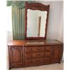 Image 1 : Ornate Wooden Dresser with Mirror, Carved Details, 73 in W x 20 in D x 87 in H