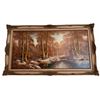 Image 1 : H.L. Scheffel Framed Oil Painting, Autumn Forest With River, 55" x 31"