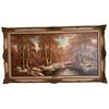 Image 2 : H.L. Scheffel Framed Oil Painting, Autumn Forest With River, 55" x 31"