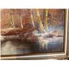 Image 3 : H.L. Scheffel Framed Oil Painting, Autumn Forest With River, 55" x 31"