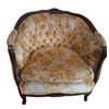Image 1 : Tufted Barrel Accent Chair with Floral Upholstery and Carved Wood Frame