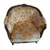 Image 2 : Tufted Barrel Accent Chair with Floral Upholstery and Carved Wood Frame