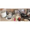 Image 1 : Kitchenware Lot With Panasonic Rice Cooker, Pyrex, Utensils, Plates, Pans