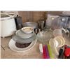 Image 4 : Kitchenware Lot With Panasonic Rice Cooker, Pyrex, Utensils, Plates, Pans