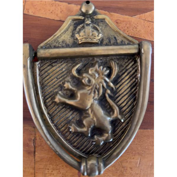 Brass Door Knocker With Lion Rampant and Crown Motif