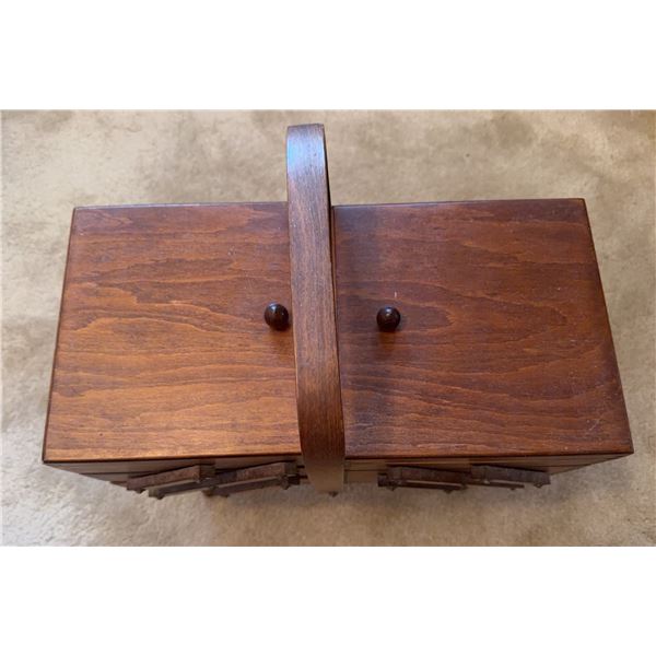 Wooden Cantilever Sewing Box with Handle and Legs