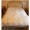 Image 1 : Queen Size Bed With Brass Headboard, Mattress, and Box Spring