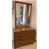 Image 1 : Wood Dresser with Mirror and Glass Top, 4 Drawers, Metal Pulls