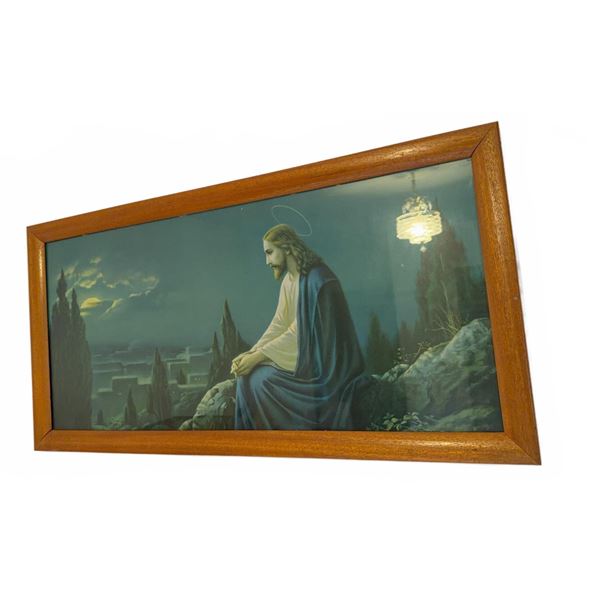 Framed Print of Jesus Praying on Mount of Olives with Wood Frame