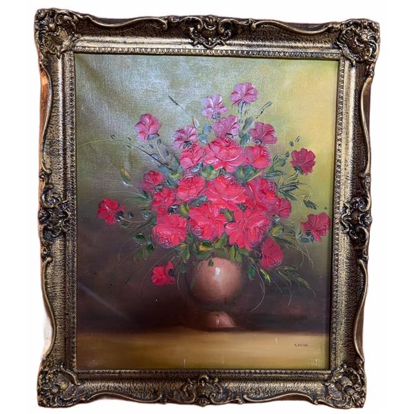 S. Sulcan Signed Oil Painting, Floral Still Life in Ornate Frame