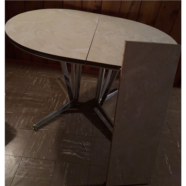 Oval Laminate Dining Table with Extension Leaf and Chrome Base
