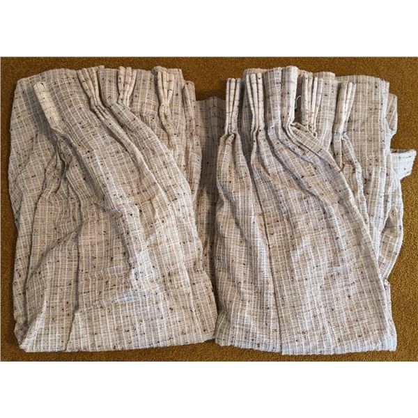 Beige and White Textured Curtains with Gathered Tops