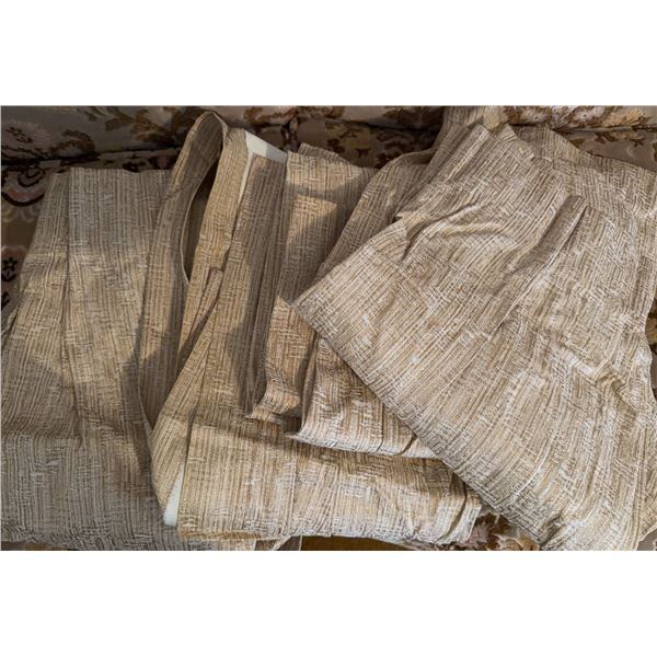 4 1970s Beige Patterned Fabric Panels, Textured Woven Material