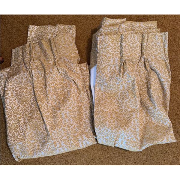 Gold Damask Curtain Panels with Pleated Tops