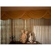 Image 1 : Elegant Drapery Panels with Embroidered Sheer Curtain and Gold Satin Valance