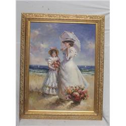 Unknown Artist "Lady & Child on Beach"