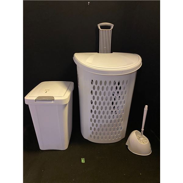 Waste basket, laundry basket and toilet brush set
