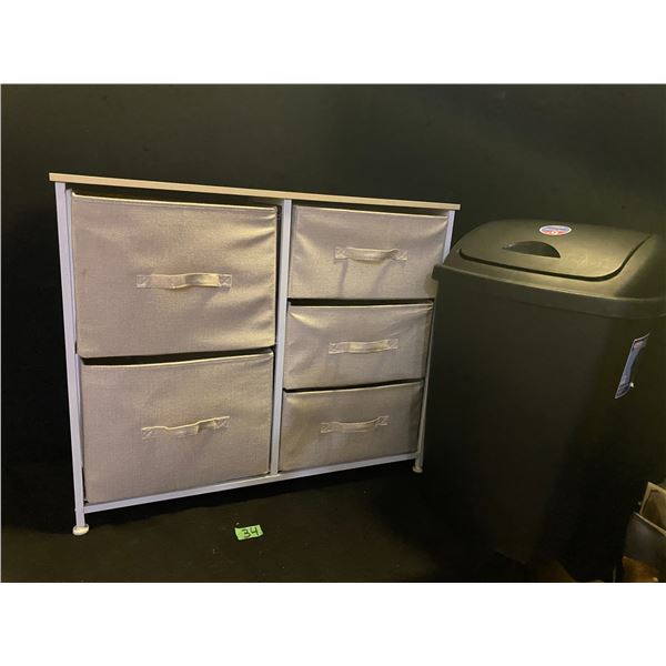 Storage shelf with baskets, waste container