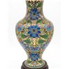 Image 2 : Chinese Cloisonné Enamel Vase Table Lamp with Floral Motif, Wooden Stand, Red Shade