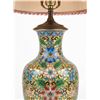 Image 3 : Chinese Cloisonné Enamel Vase Table Lamp with Floral Motif, Wooden Stand, Red Shade