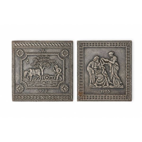 Buderus Cast Iron Plaques 1979 and 1985, Relief Scenes, Marked