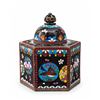 Image 1 : Hexagonal Chinese Cloisonné Enamel Lidded Jar with Floral and Bird Motifs