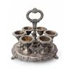Image 1 : Victorian Silver Plated Egg Cup Stand with Six Cups and Ornate Handle