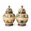 Image 1 : Painted Lidded Brass Jars With Floral And Butterfly Motifs