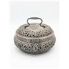 Image 1 : Ornate Round Silver Metal Lidded Box with Handle and Divider