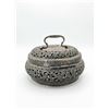Image 3 : Ornate Round Silver Metal Lidded Box with Handle and Divider