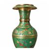 Image 2 : Enamelled Brass Urn-Shaped Vase with Floral and Bird Motif Decoration