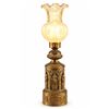 Image 1 : Bronze Oil Lamp with Figural Relief Base and Opaline Glass Shade