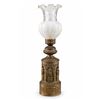 Image 2 : Bronze Oil Lamp with Figural Relief Base and Opaline Glass Shade