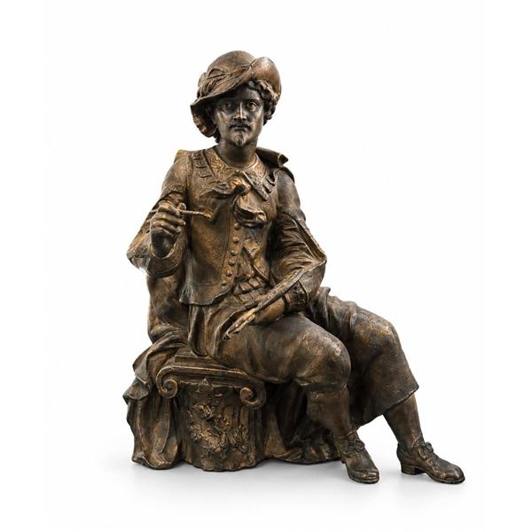 Bronze Sculpture of Seated Artist With Palette and Brush, Classical Attire