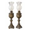 Image 1 : Ornate Cast Metal Table Lamps with Frosted and Clear Glass Shades