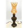 Image 1 : Ornate Bronze Table Lamp with Floral Etched Glass Shade and Electric Light