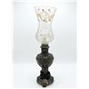 Image 2 : Ornate Bronze Table Lamp with Floral Etched Glass Shade and Electric Light