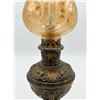 Image 3 : Ornate Bronze Table Lamp with Floral Etched Glass Shade and Electric Light