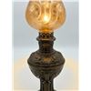 Image 5 : Ornate Bronze Table Lamp with Floral Etched Glass Shade and Electric Light